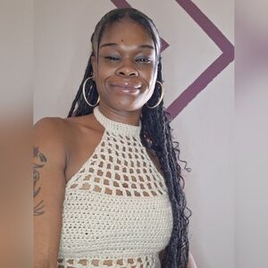 Crochet Halter Crop Top - Cream